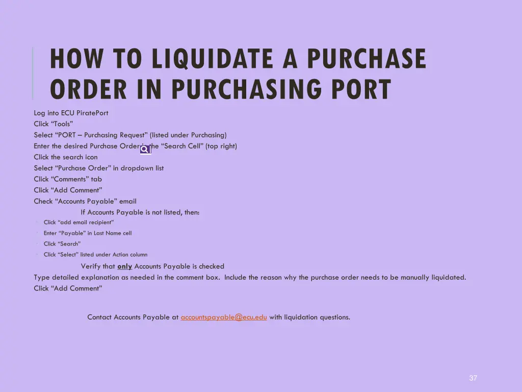 how to liquidate a purchase order in purchasing