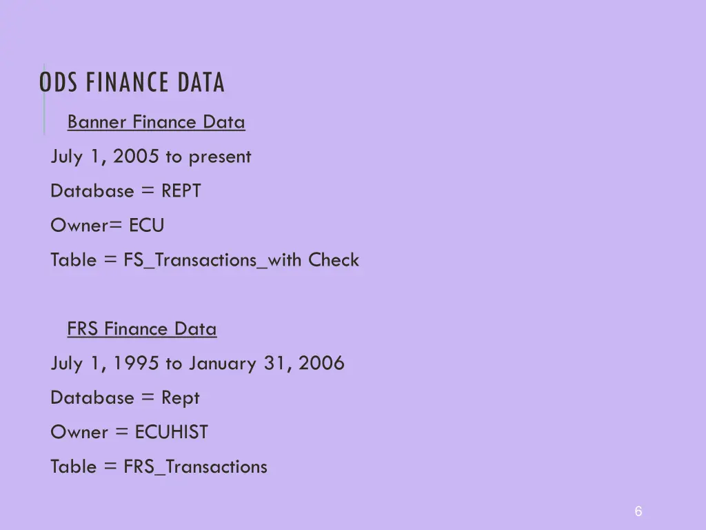 ods finance data banner finance data