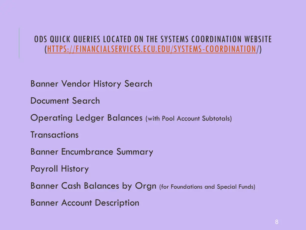 ods quick queries located on the systems