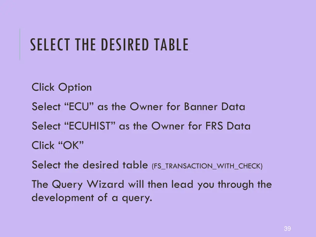 select the desired table