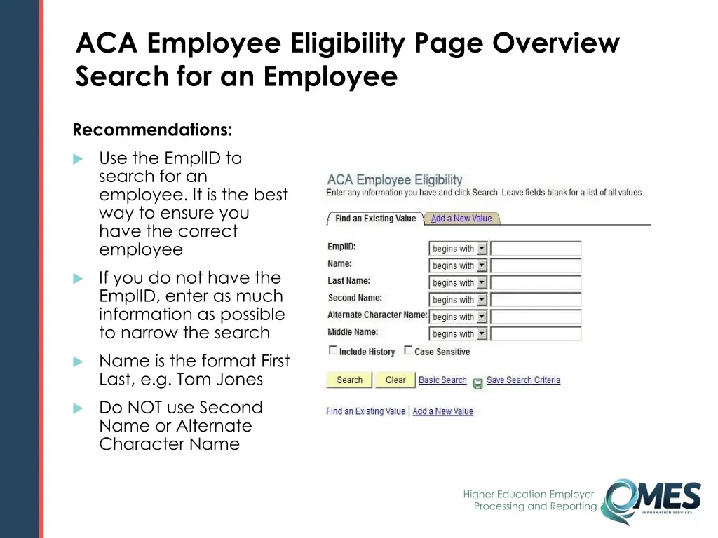 aca employee eligibility page overview search