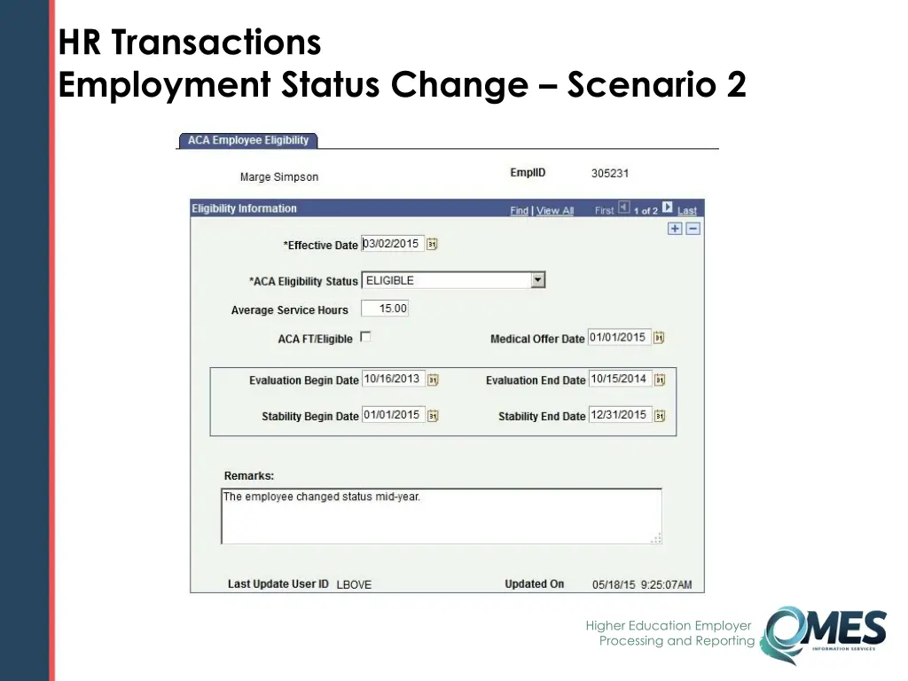 hr transactions employment status change scenario 7
