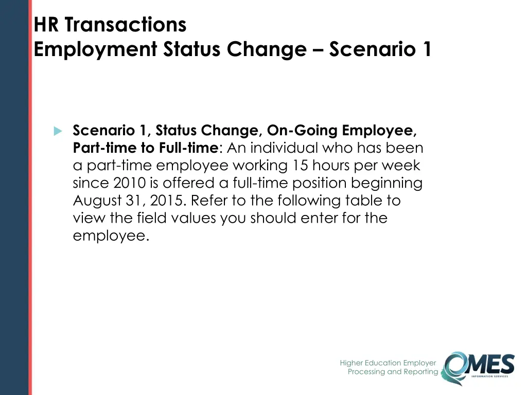 hr transactions employment status change scenario