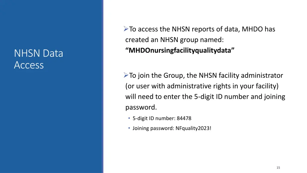 to access the nhsn reports of data mhdo