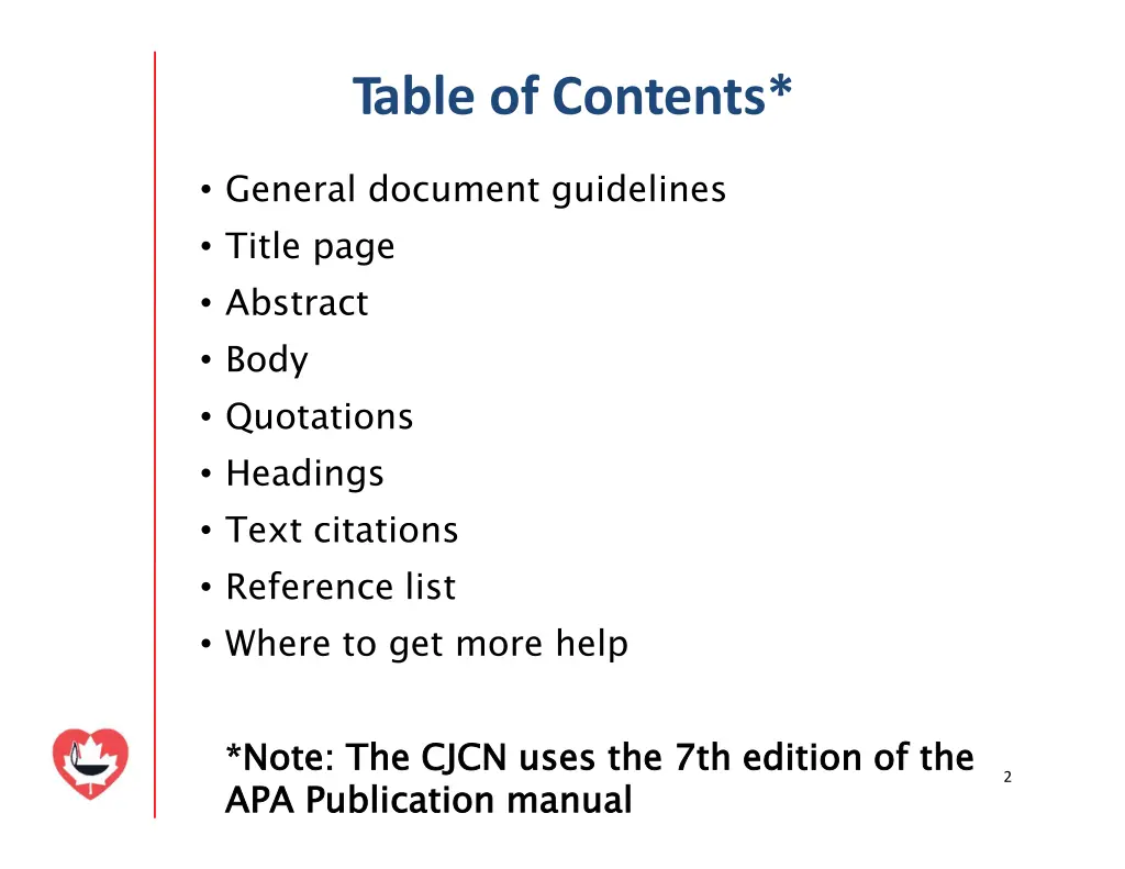 table of contents