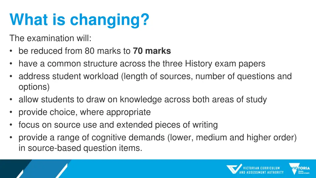 what is changing the examination will be reduced
