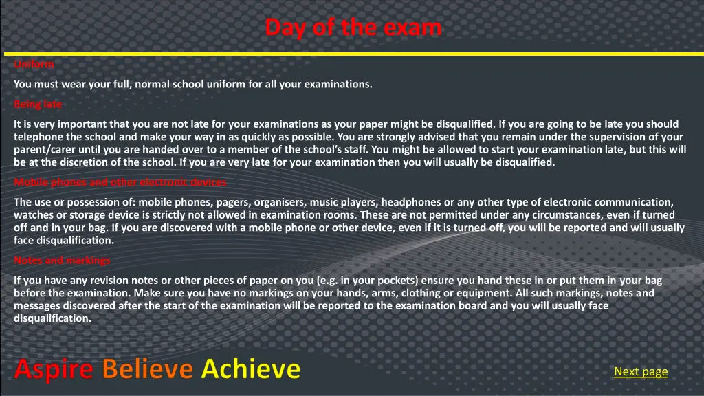 day of the exam