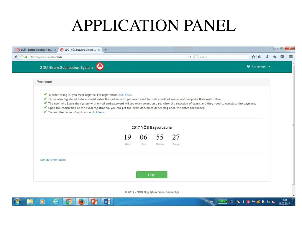 application panel
