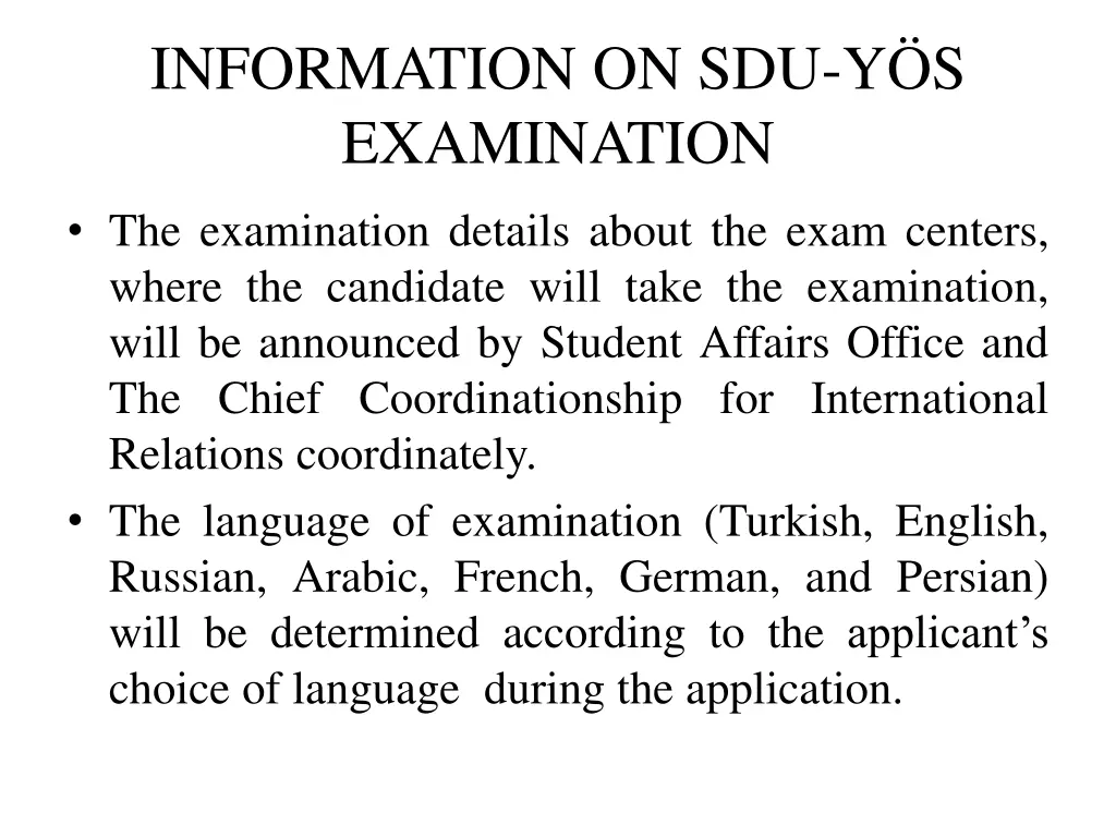 information on sdu y s examination