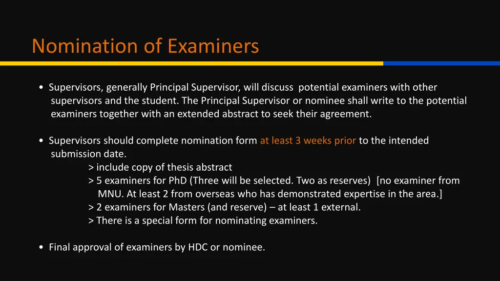 nomination of examiners