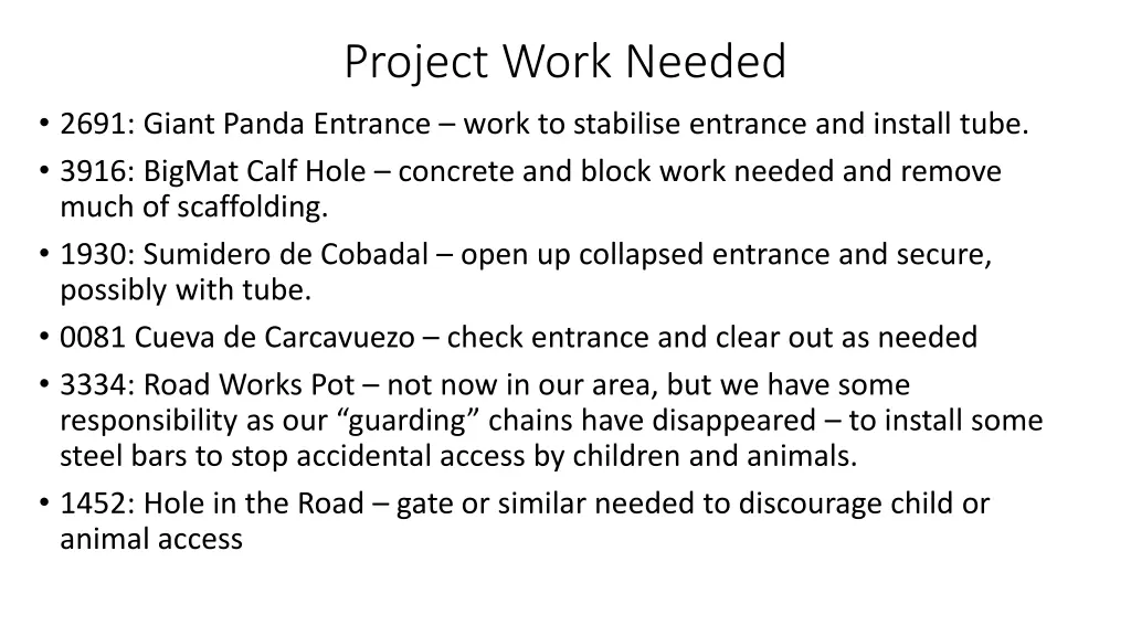 project work needed
