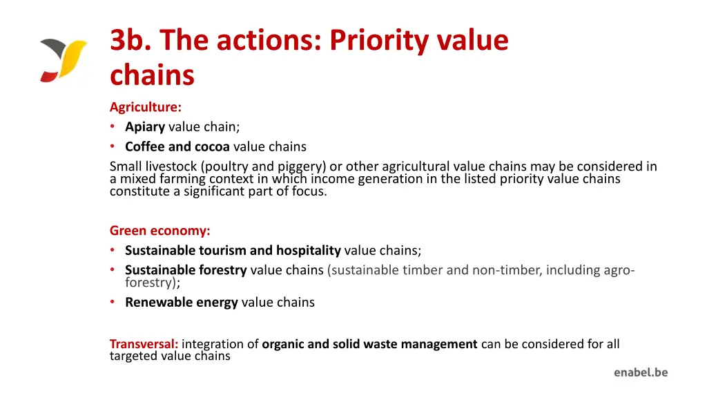 3b the actions priority value chains agriculture