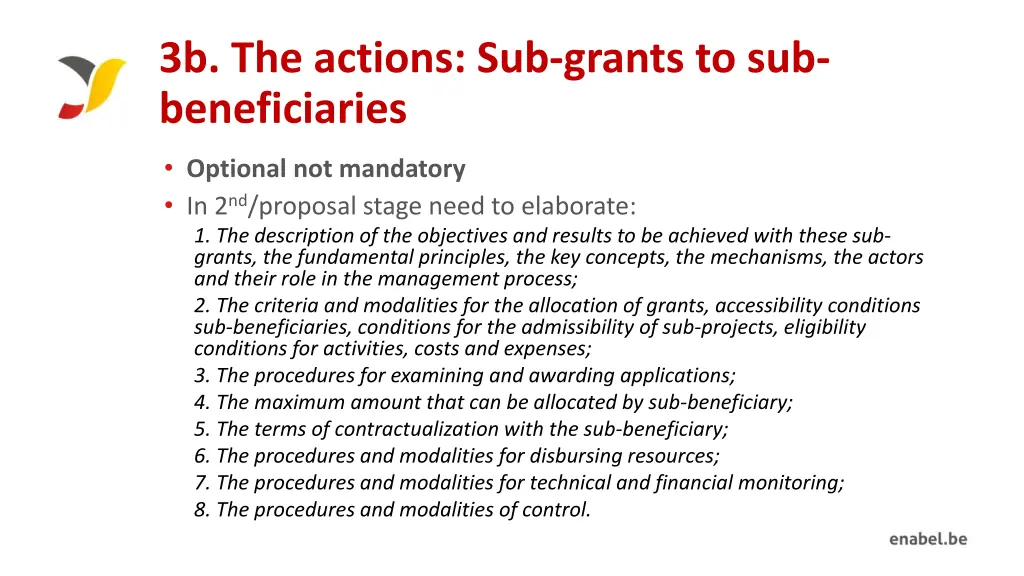 3b the actions sub grants to sub beneficiaries