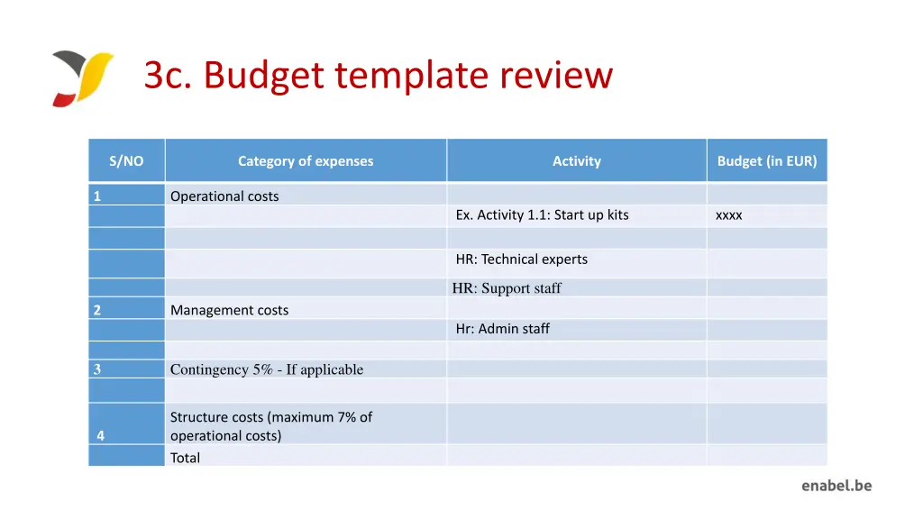 3c budget template review