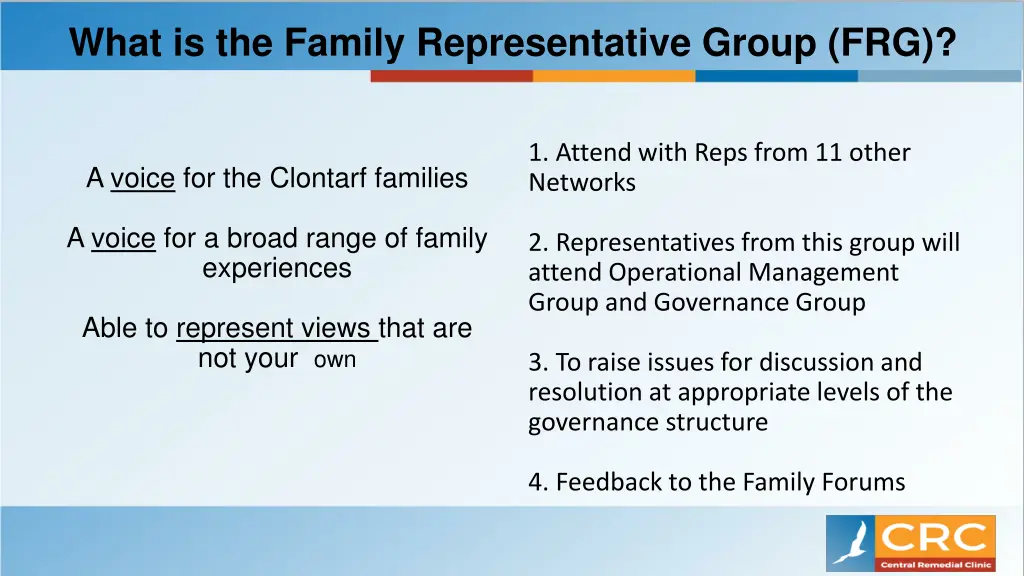 what is the family representative group frg