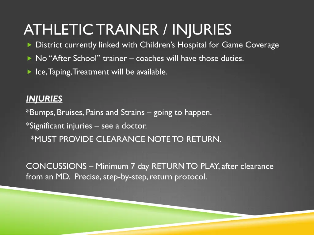 athletic trainer injuries district currently