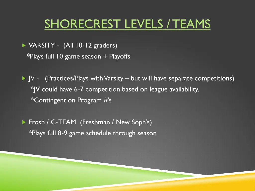 shorecrest levels teams