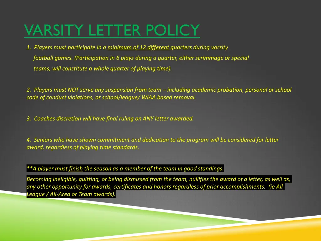 varsity letter policy
