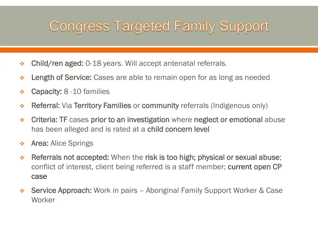 congress targeted family support