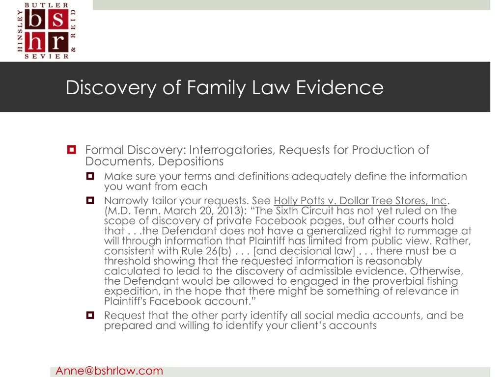discovery of family law evidence 1