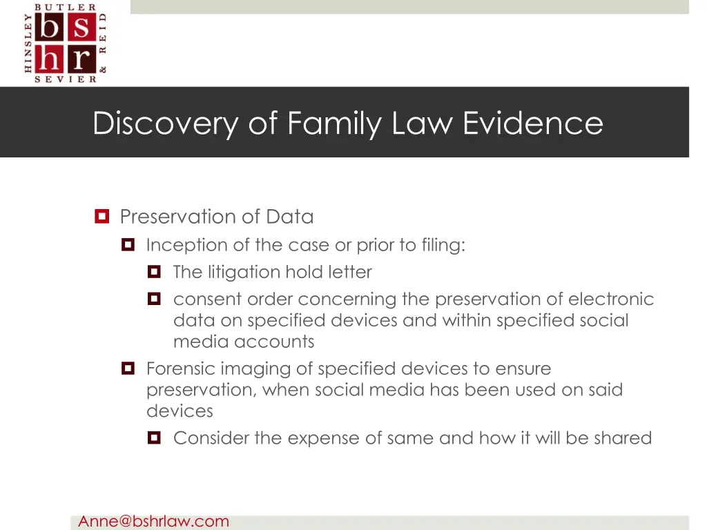 discovery of family law evidence 2