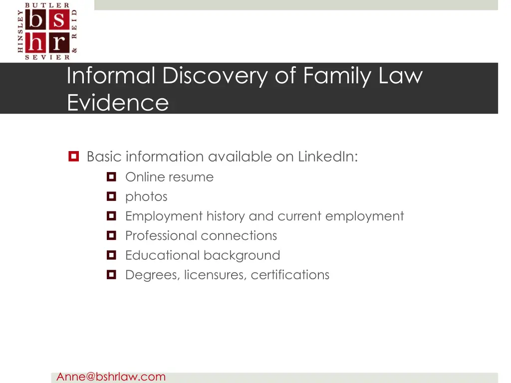informal discovery of family law evidence 1