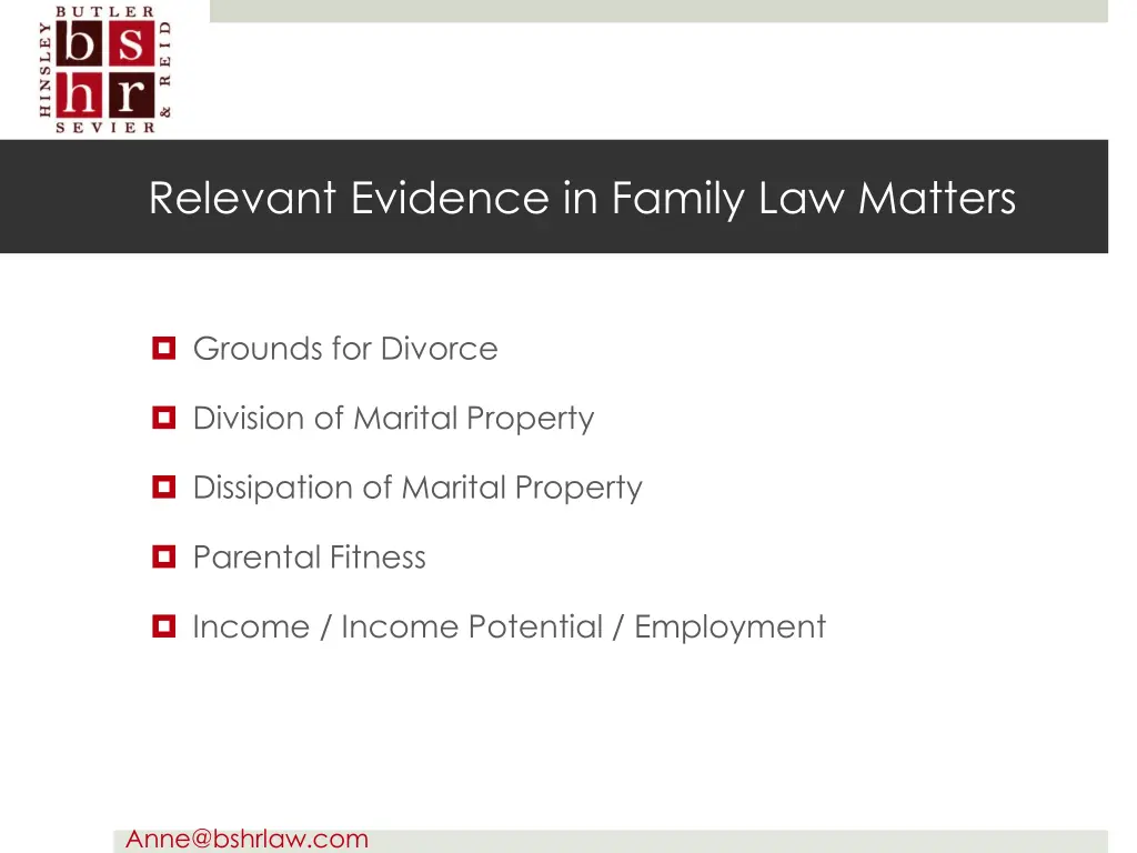 relevant evidence in family law matters