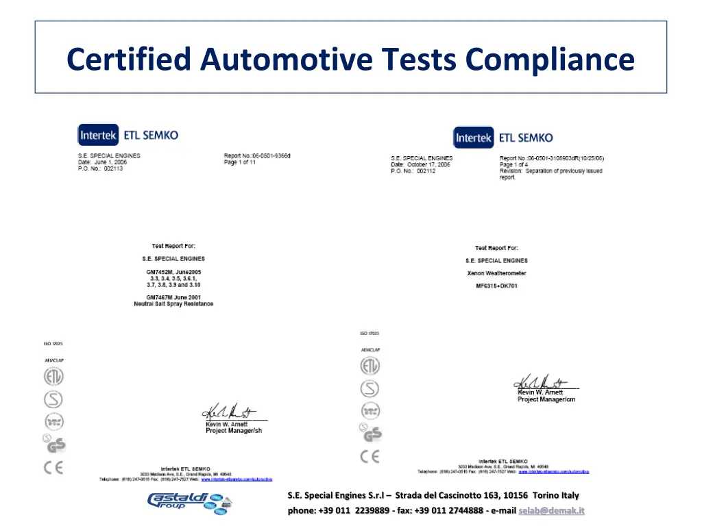 certified automotive tests compliance