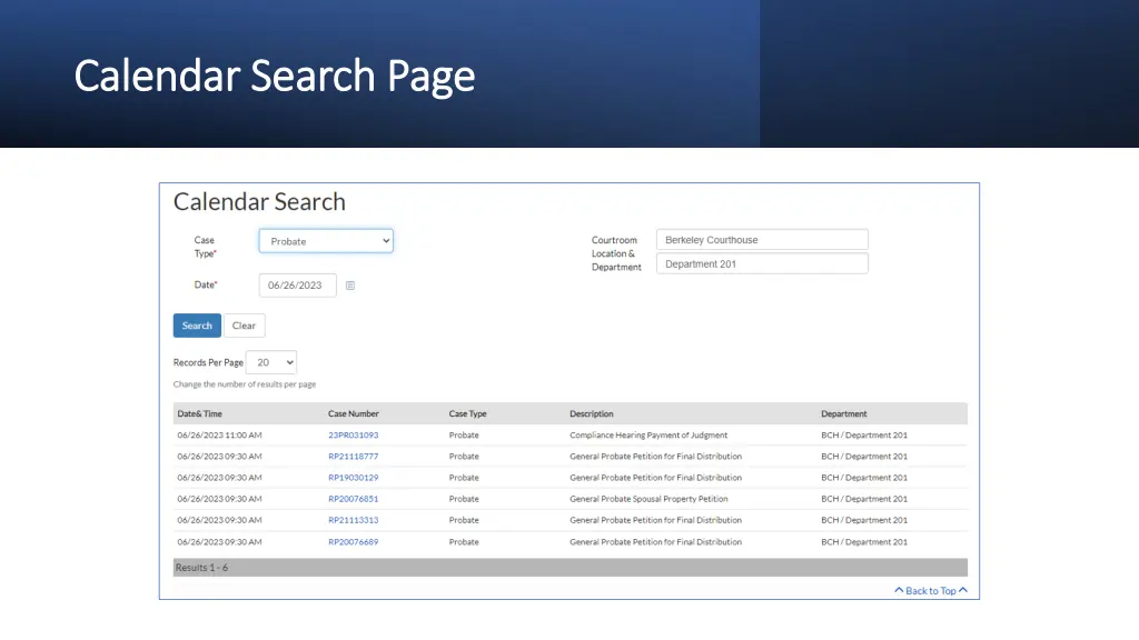 calendar search page calendar search page