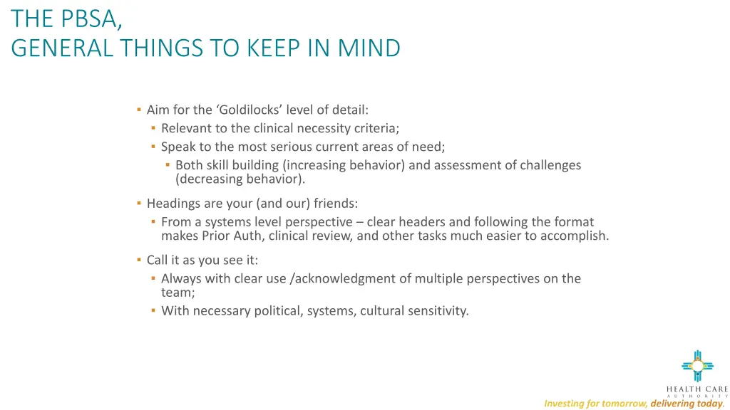 the pbsa general things to keep in mind