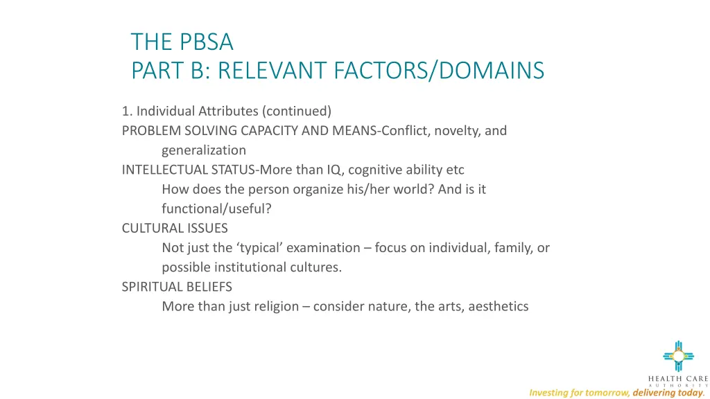 the pbsa part b relevant factors domains 1