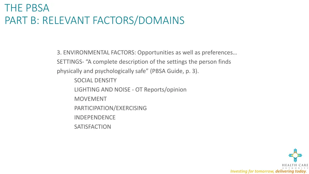 the pbsa part b relevant factors domains 3