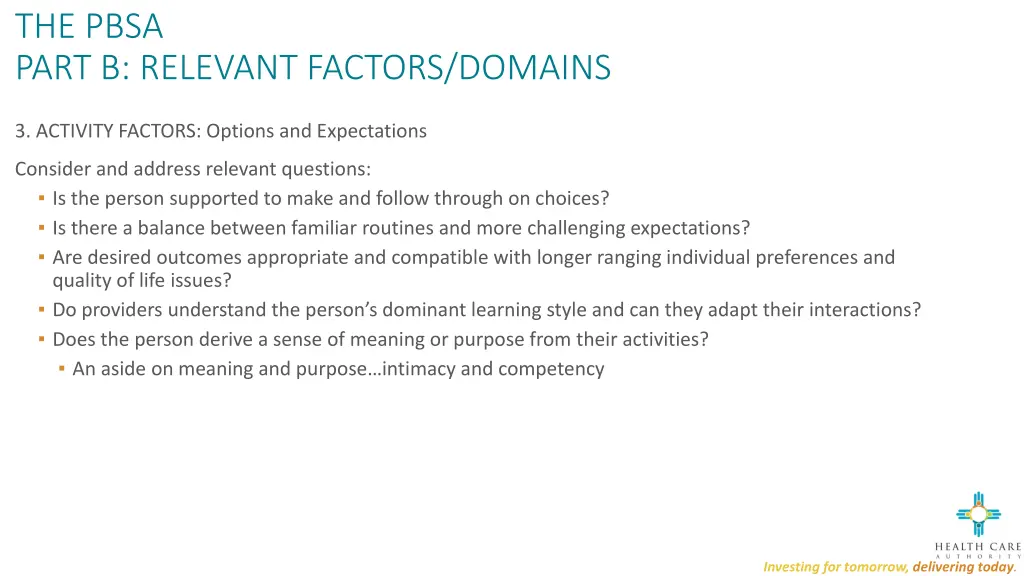 the pbsa part b relevant factors domains 4
