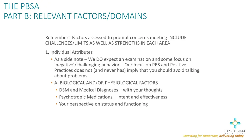 the pbsa part b relevant factors domains