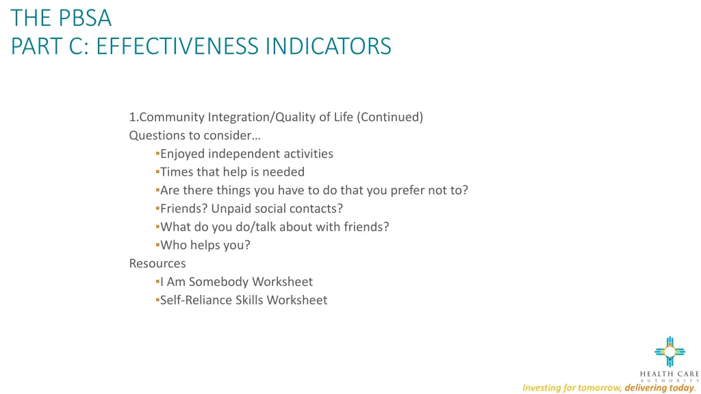 the pbsa part c effectiveness indicators 2