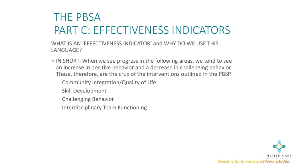 the pbsa part c effectiveness indicators