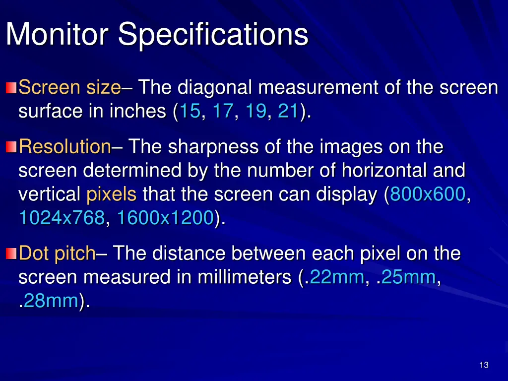 monitor specifications