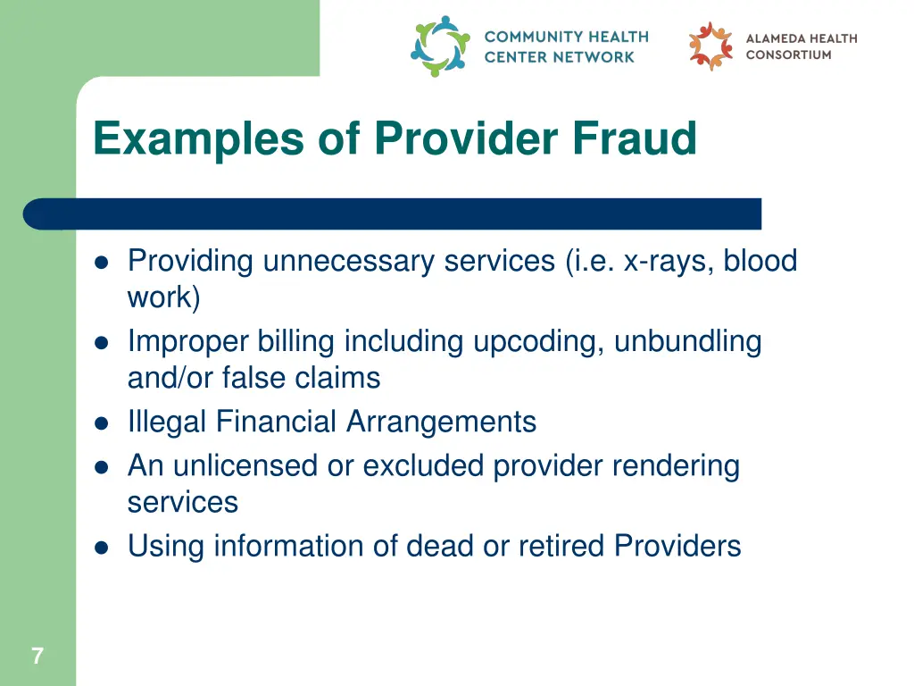 examples of provider fraud