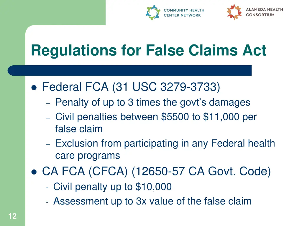 regulations for false claims act