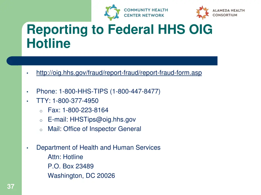 reporting to federal hhs oig hotline