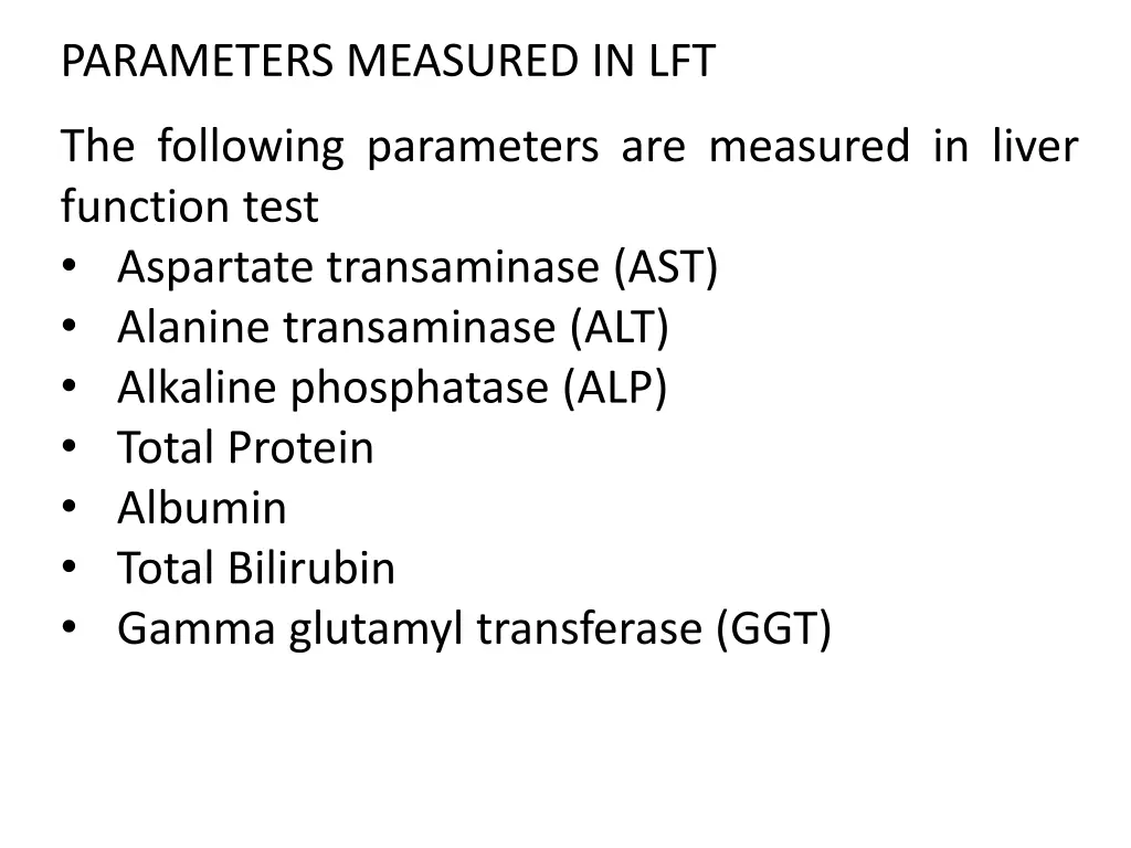 parameters measured in lft