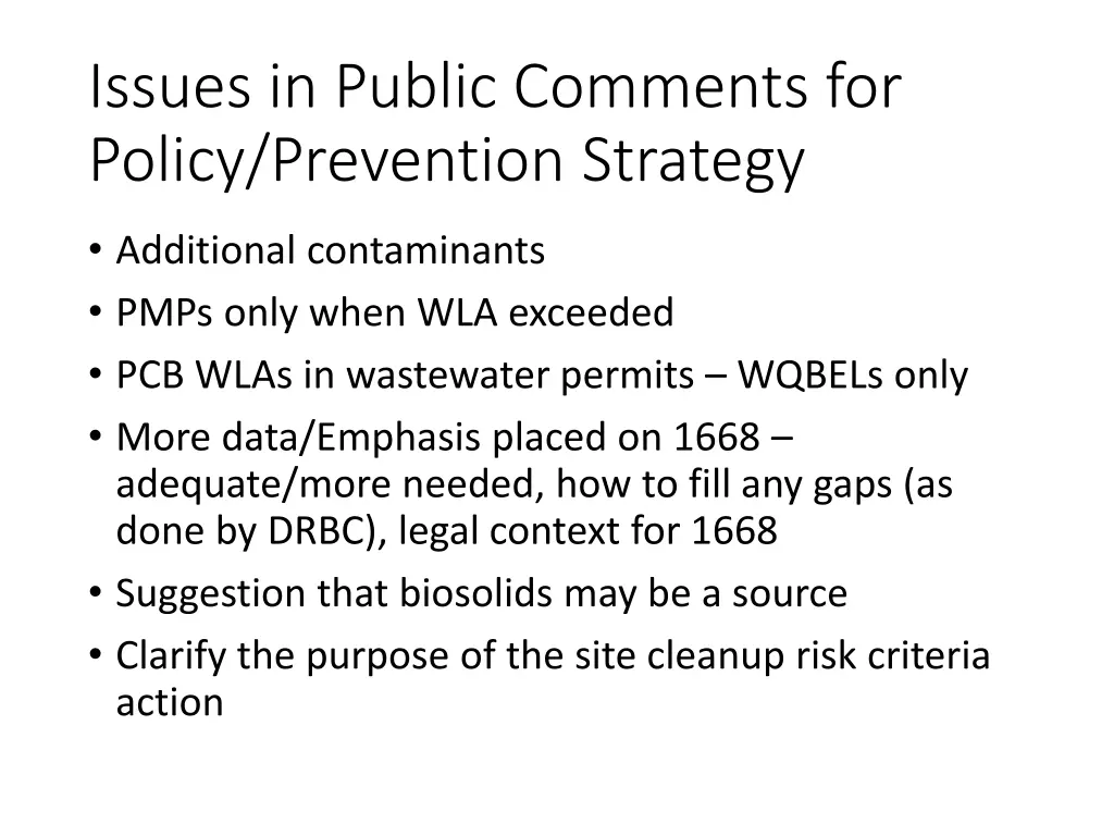 issues in public comments for policy prevention