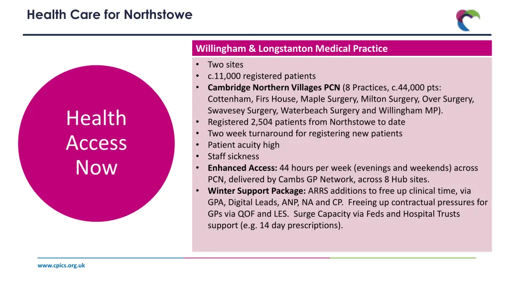 health care for northstowe 1