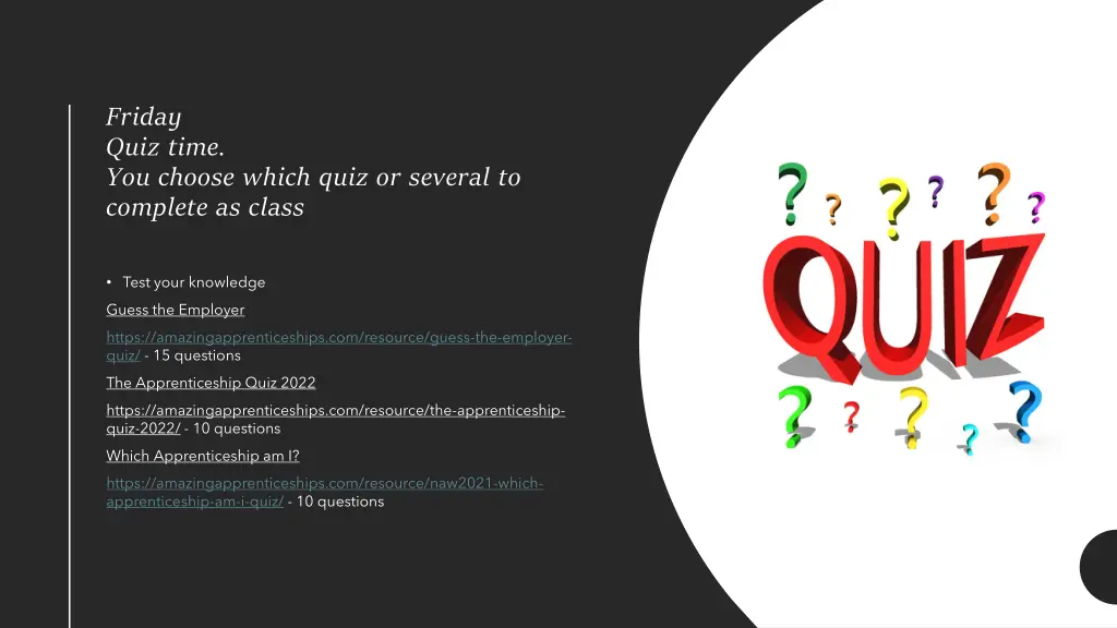 friday quiz time you choose which quiz or several
