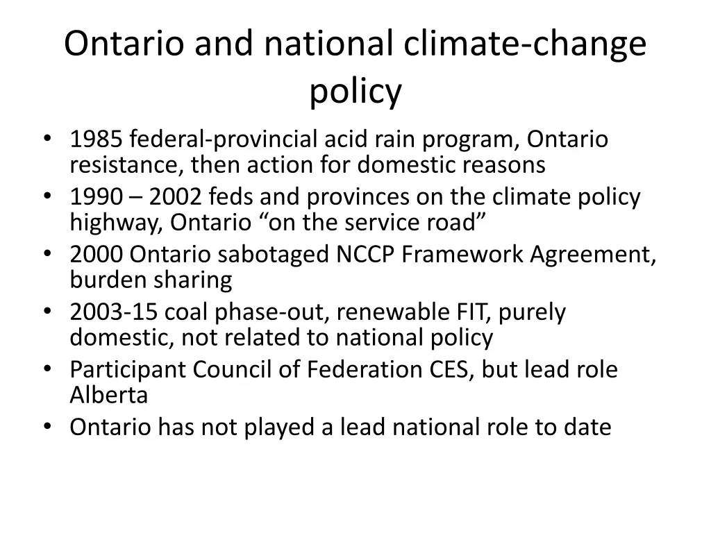 ontario and national climate change policy 1985