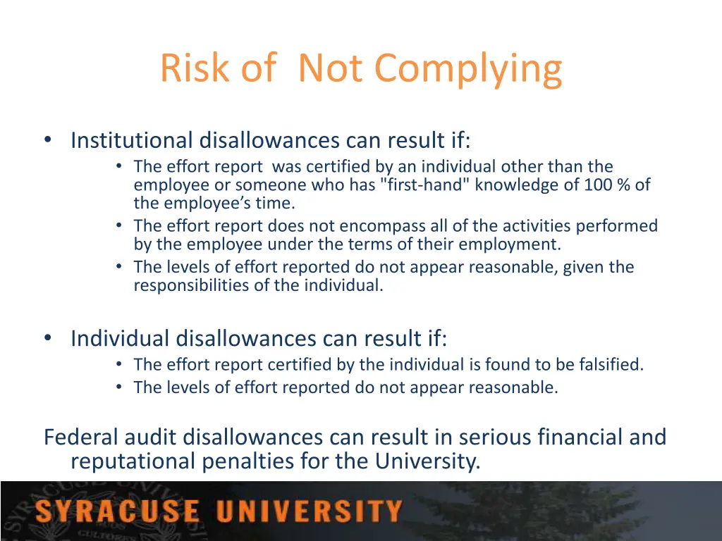 risk of not complying