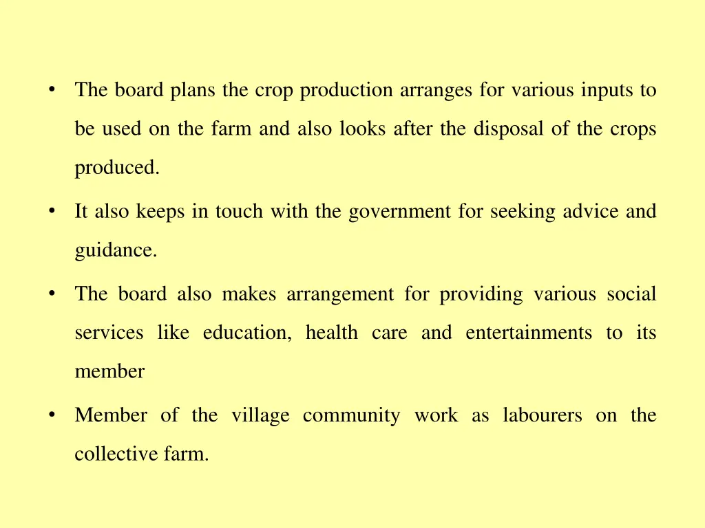 the board plans the crop production arranges