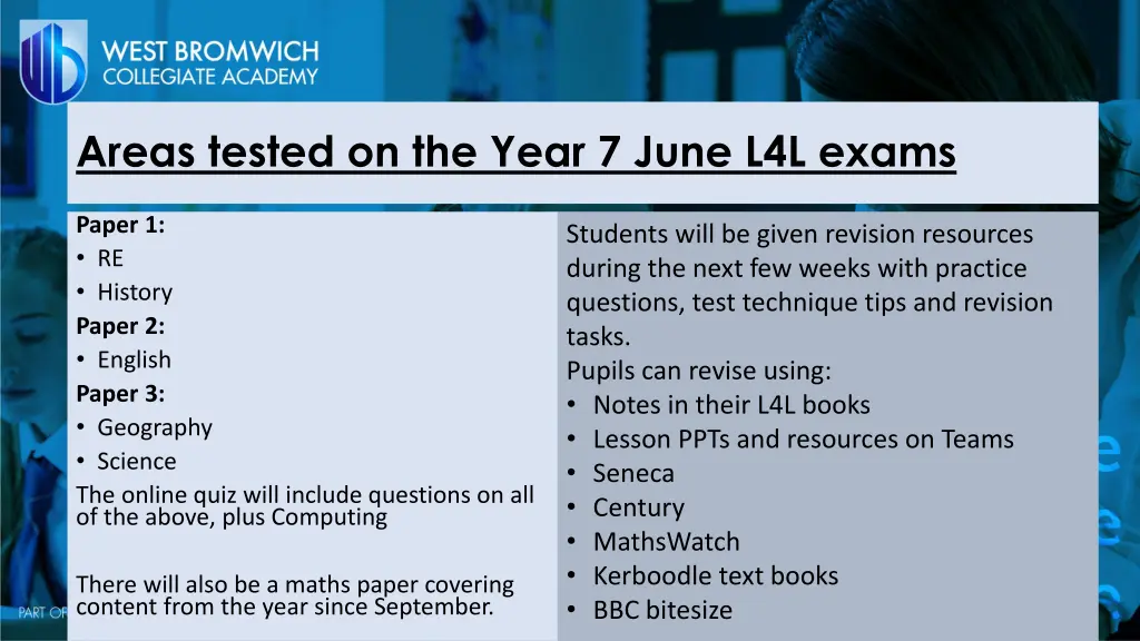 areas tested on the year 7 june l4l exams