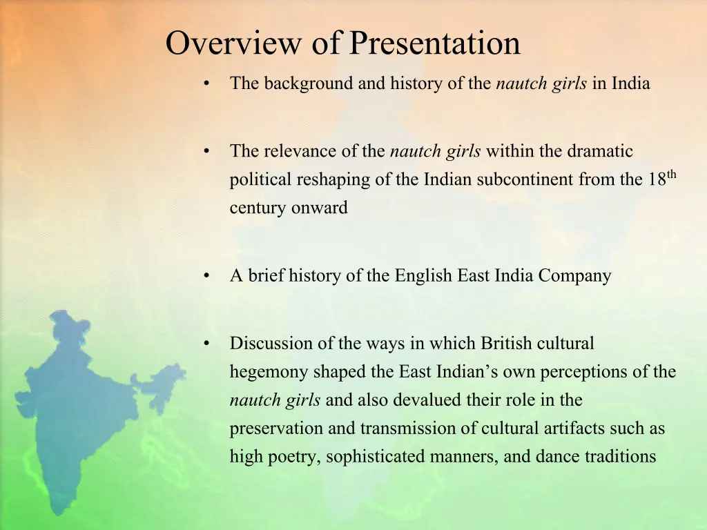 overview of presentation the background