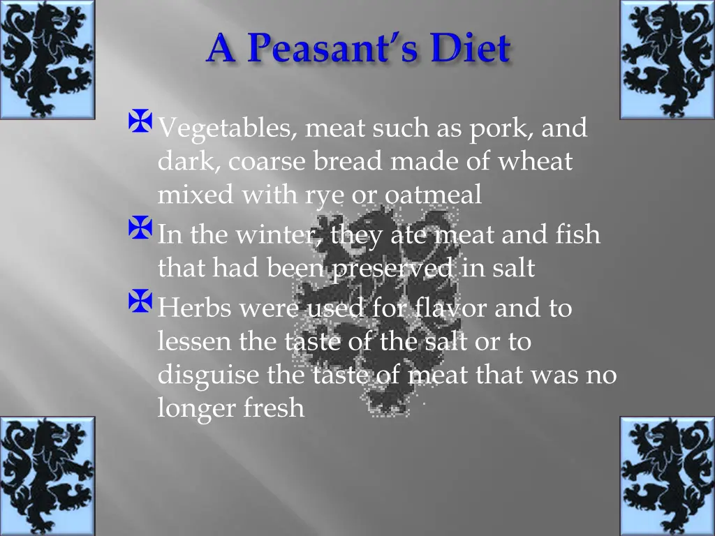 vegetables meat such as pork and dark coarse